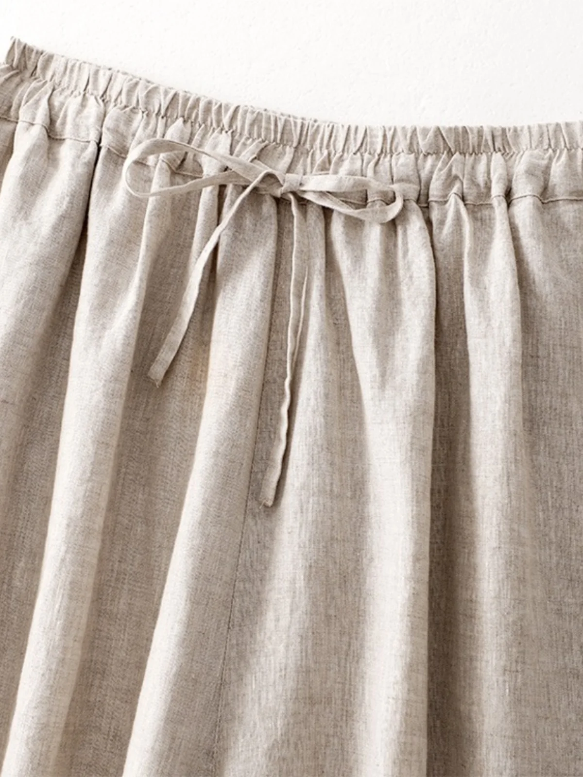 ارتفاع الخصر بنطال ذو قصة أرجل واسعة فضفاضة تناسب القطن الكتان مستقيم قطع عادية تسع نقاط لون نقي مربوط المرأة حجم كبير بنطلون