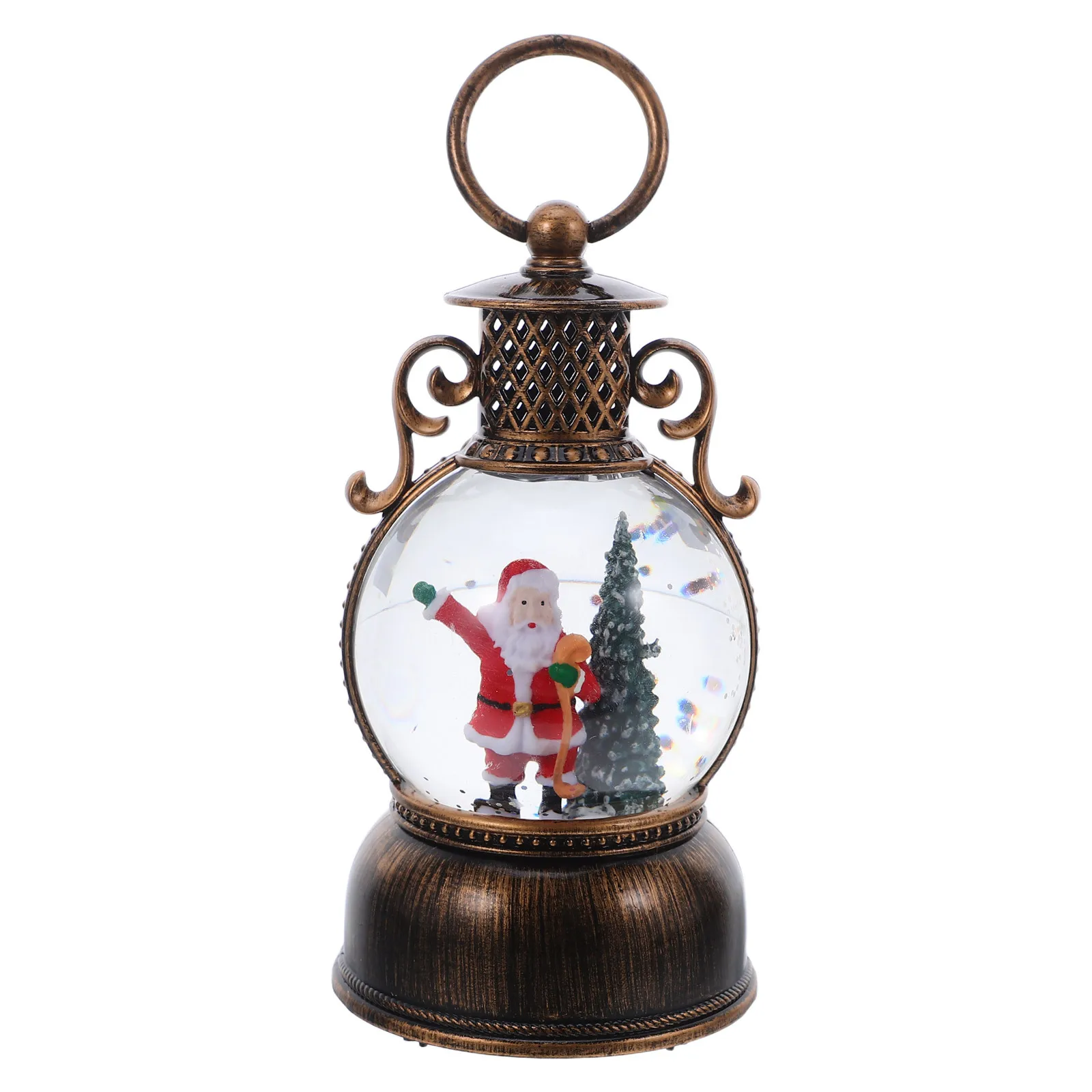 

Christmas Snow Globe Lantern with USB Powered Glitter Holiday Decorative Lantern for Table Mantel Indoor