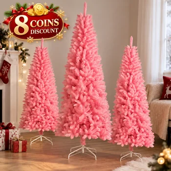 Pink Artificial Christmas Tree PVC Slim Pencil Tree 120/150/180/210cm Tall Xmas Tree Home…