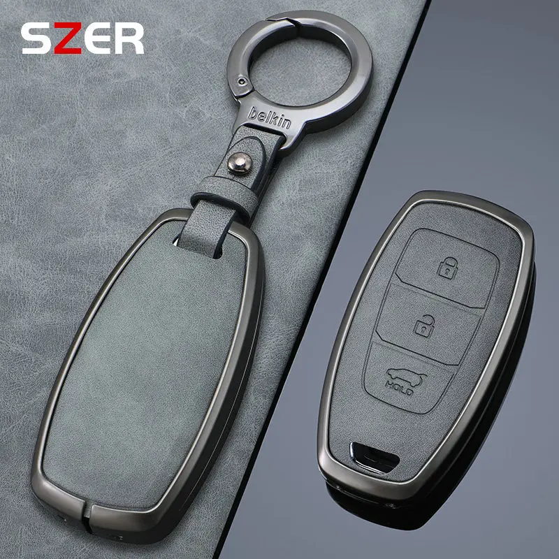 Metal Leather Car Key Case Full Cover Shell Fob For Hyundai Santa I30 IX35 Encino KONA Solaris Azera Grandeur Elantra Accent Fe