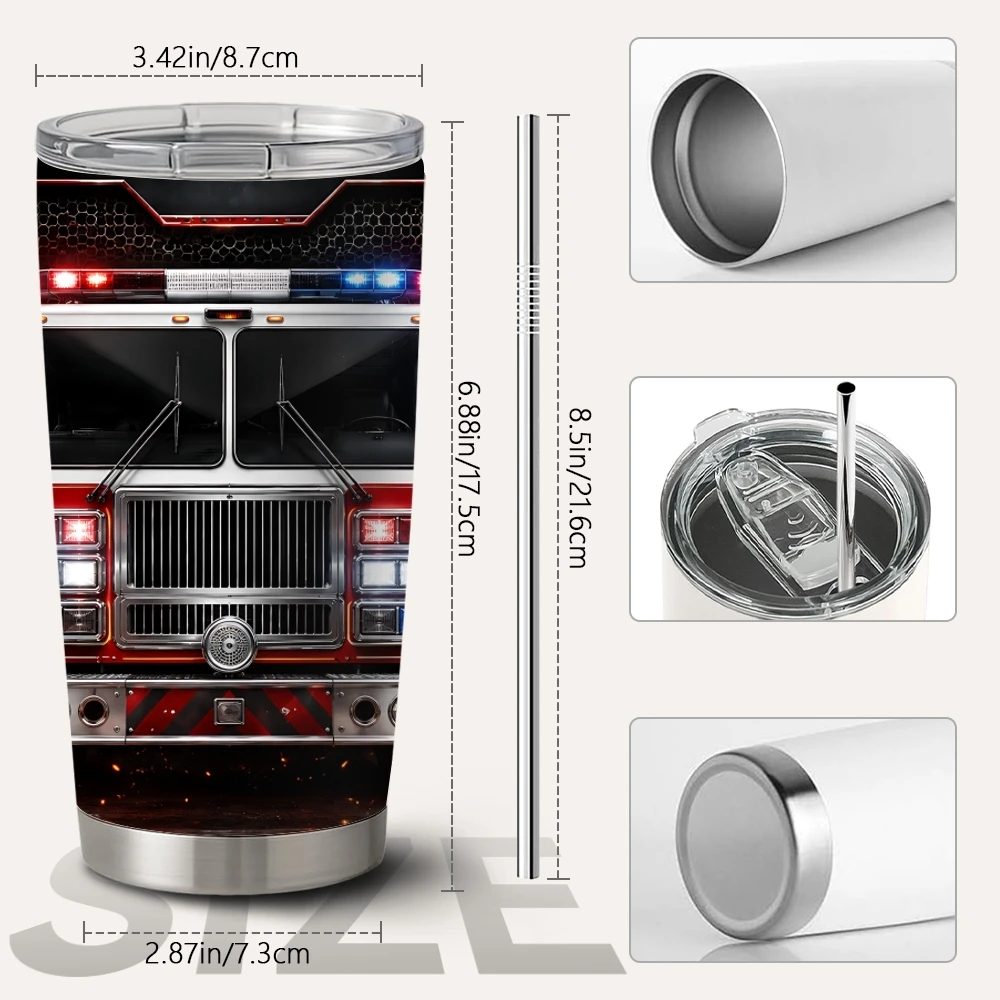 Firefighter Hero Vacuum Flasks 20oz Long Lasting Hot Cold Drinks Container Leakproof Stainless Steel Cup&Straw&Travel Gift