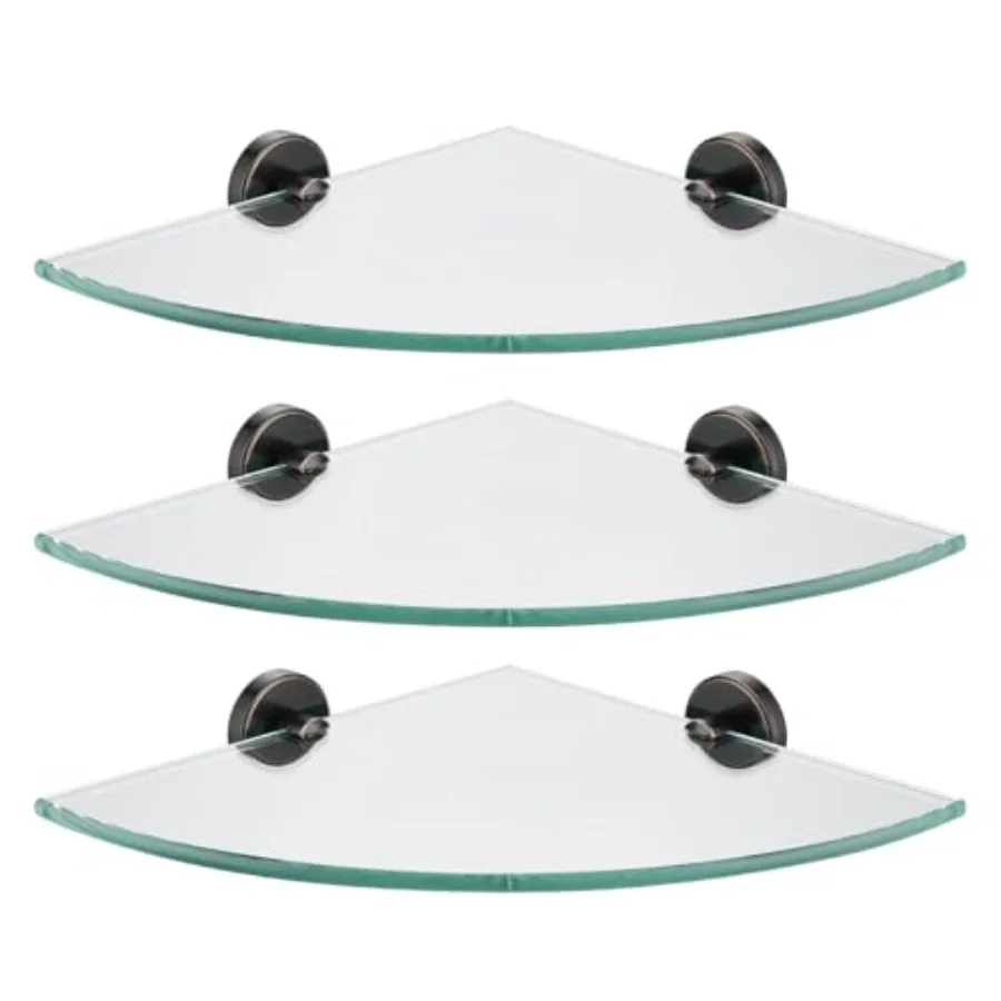 

Corner Glass Shelf, Bathroom 304 Stainless Steel Shower Triangle Floating Wall Shelf, 10 x 10 Tempered Glass,,TGS190L10-ORB-P3