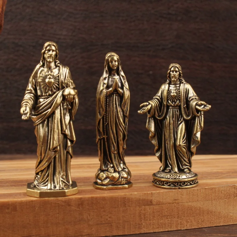 Brass Catholic Saints Figurines Vintage Sacred Statues Collection Religious Home Decor Desktop Ornament, Collectible Metal Craft