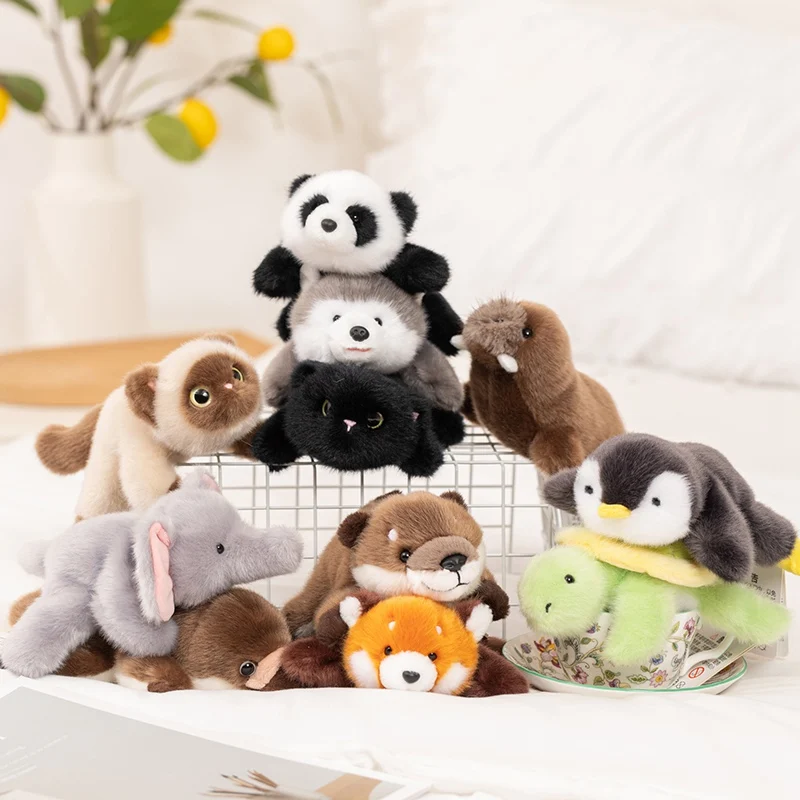 Cute Lying Down Animals Red Panda Fox Penguin Platypus Cat Otter Magnetic Suction Soft Plush Dolls Stuffed Baby Toy Kid Gift