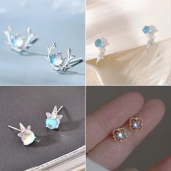 Gradient Aurora Color Ear Studs Crystal Deer Mermaid Earring for WomenTeen Elegant Korean Fashion Party Jewelry Accessories