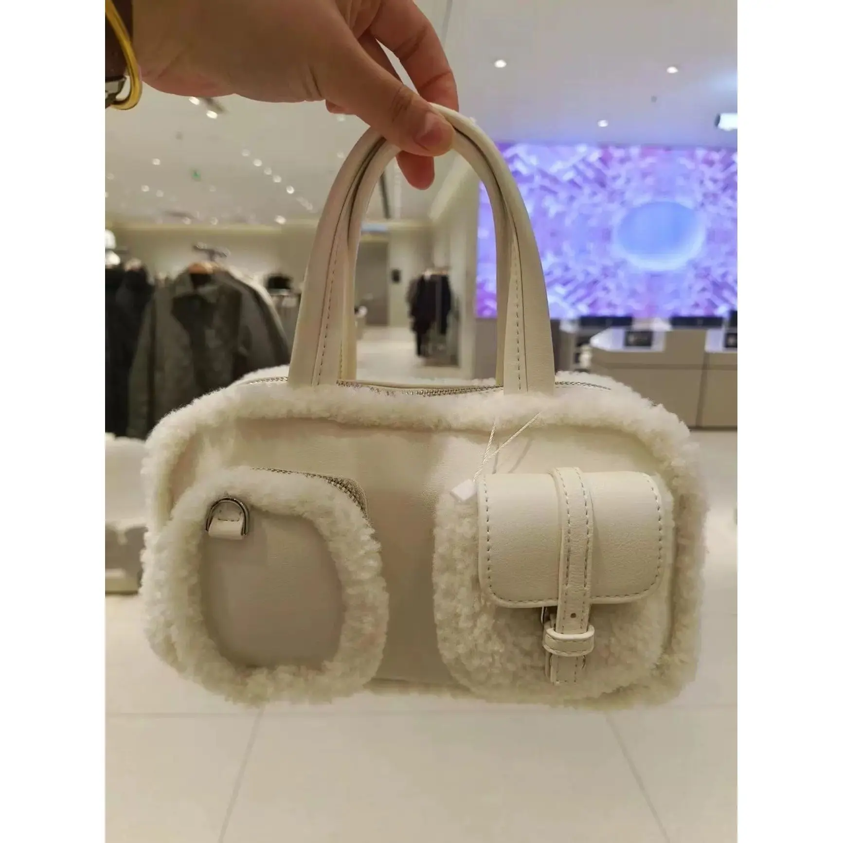 

JIAERDI Hot Girls White Handbag Bowling Bag Women High Street Handle Pocket Suede Crossbody Bags Ladies Retro Y2k Hand Bag New