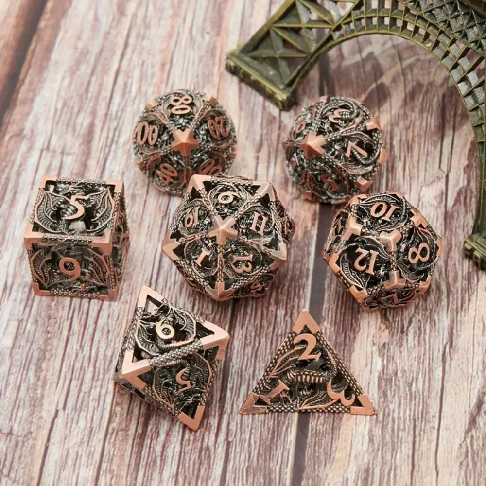 7pcs Hollow Metal Dice Set for DND Octopus Polyhedron Dice for RPG Board Game Pathfinder Metal Dice D4 D6 D8 D0 D% D12 D20 Dice