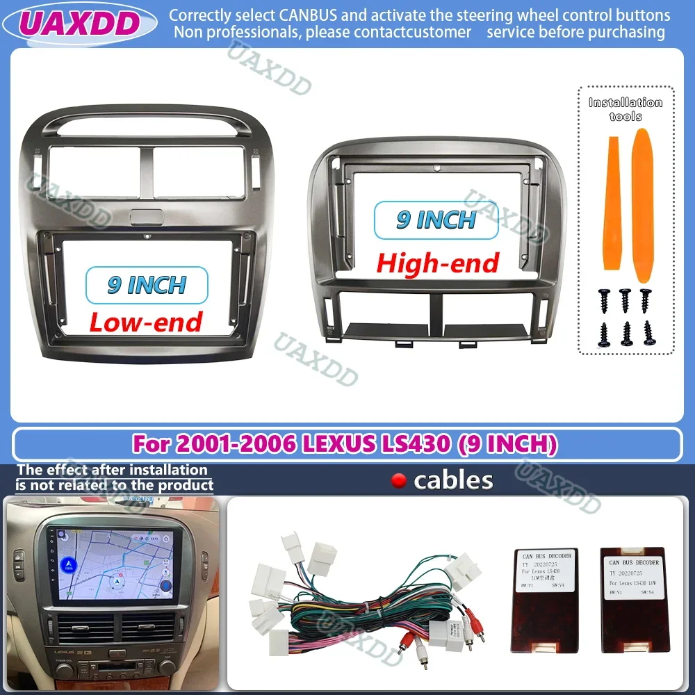 

9 inch big screen 2 Din android Car Radio Fascia Frame For Lexus LS430 LS 430 2001-2006 car panel Dashboard Panel cable harness