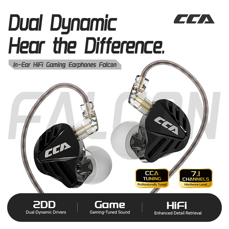 CCA Falcon Doppelwirkendes In-Ear-Kabel-Gaming-Headset mit 7.1-Kanal für E-Sport und FPS mit exklusiver Geräuschidentifikation