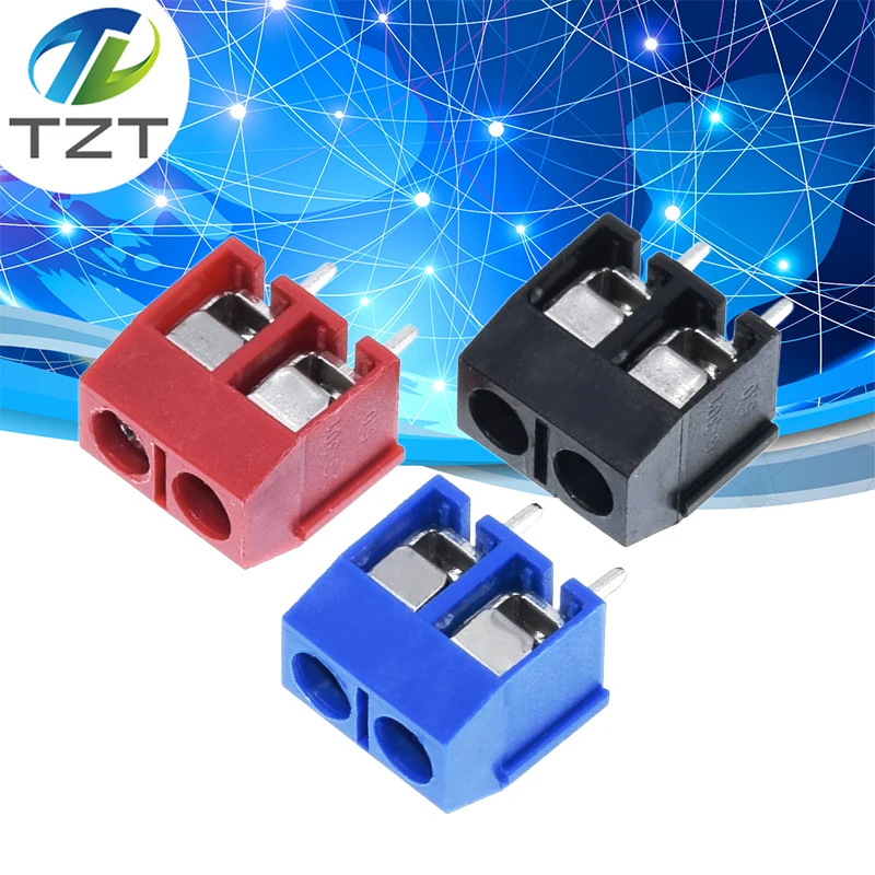 10PCS/LOT KF301-2P KF301-5.0-2P KF301 Screw 2Pin 5.0mm Straight Pin PCB Screw Terminal Block Connector Black Red and Blue