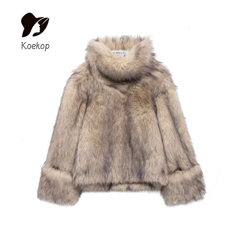 Koekop Dámská módní mikina s efektem umělé kožešiny, vintage dlouhý rukáv, podzimní a zimní dámská elegantní mikina - náhled 2