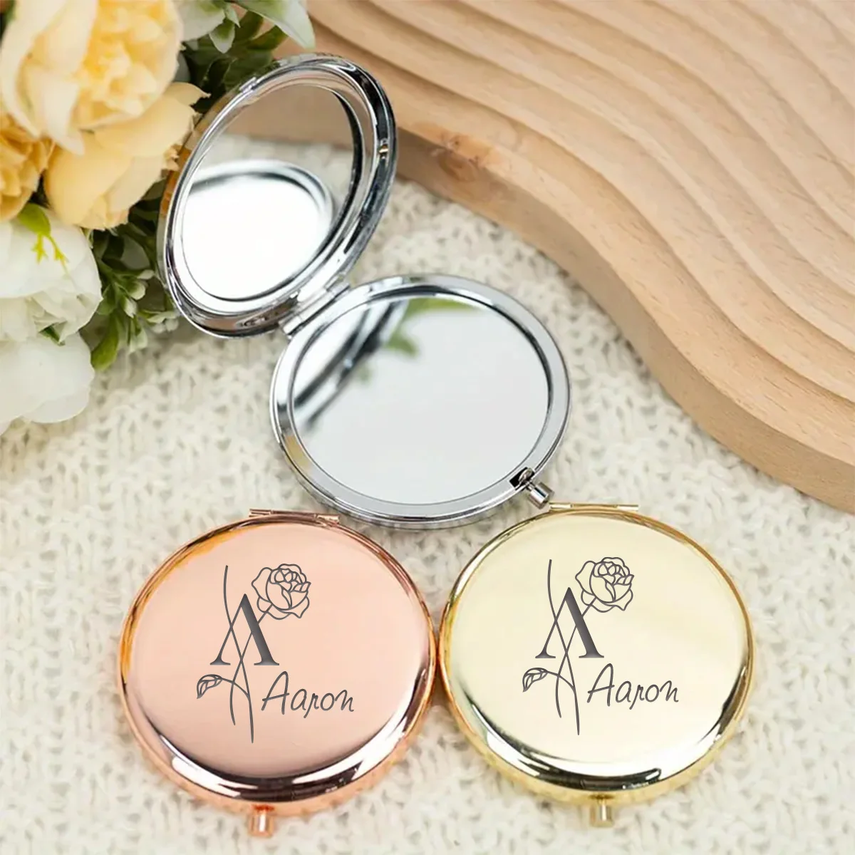 1pc Creative Letter with patterns Personalized Name Makeup Mirror Mirror With Name Round Circle Mirror Party Gift