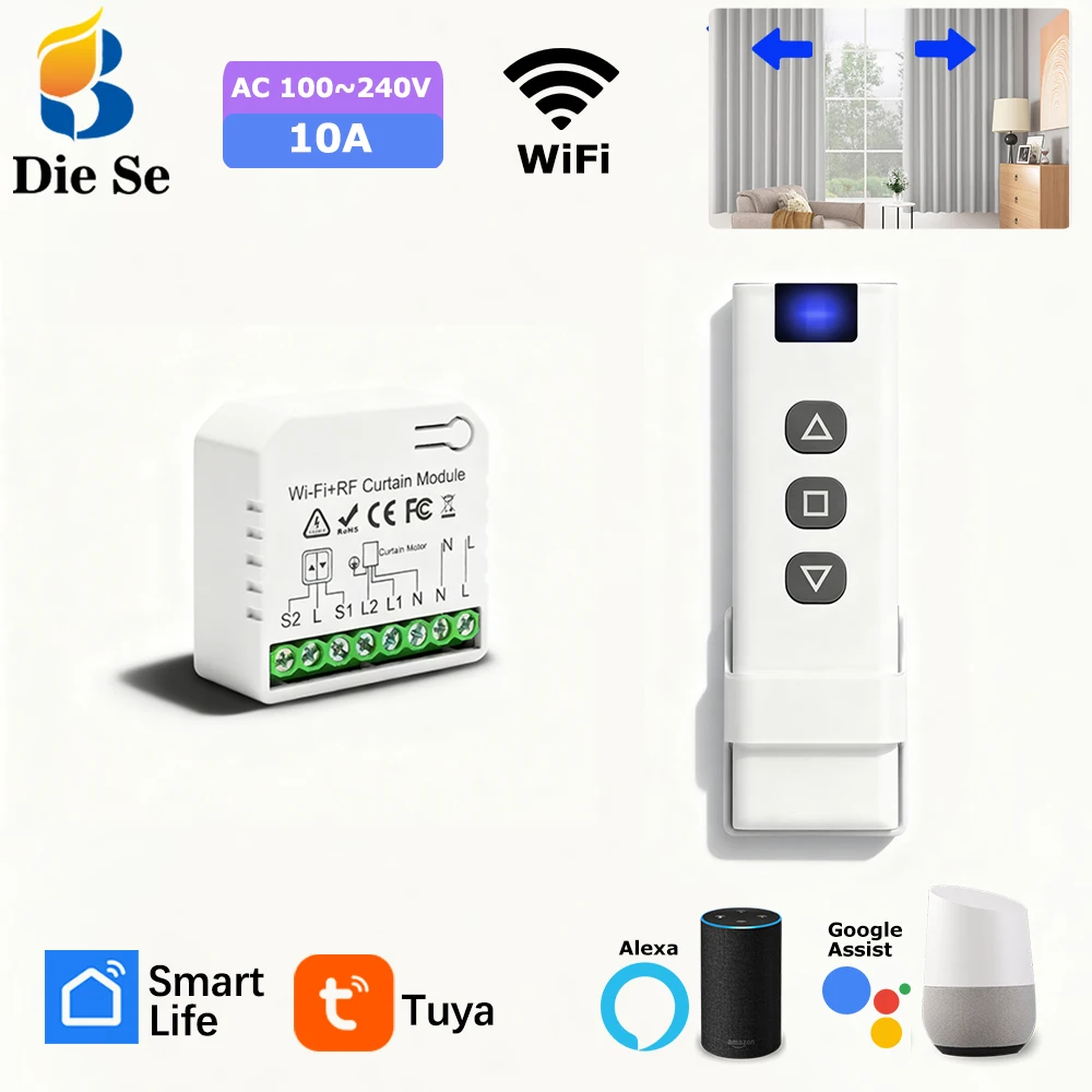 

Tuya WiFi Smart Curtain Switch Roller Shutter Bind and 433MHz Wireless Remote Control for Smart house/ Support Google Home,Alexa