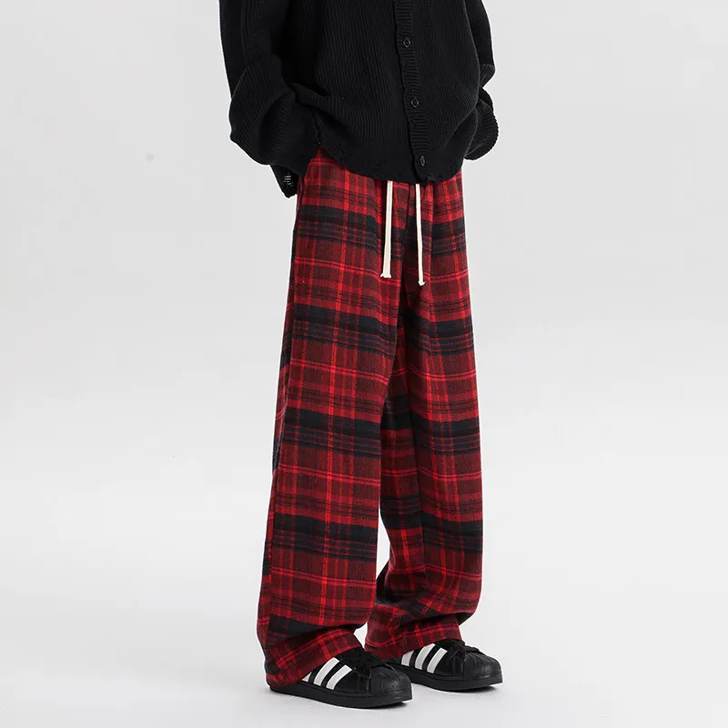 

Мужские брюки из твидовой ткани в клетку Thiened Fce, осенне-зимние, прямые, свободные, широкие, спортивные, повседневные, Sli And Haome