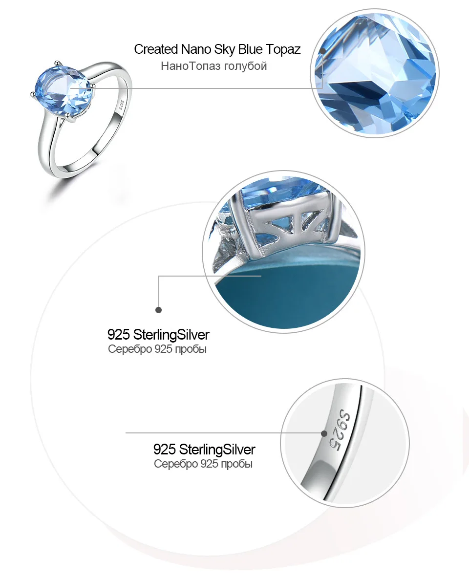 100% 925 Sterling Silver Rings for Women High Quality Gemstone Oval Shape Simple Blue Emerald Wedding Party Fine Jewelry Gift 5