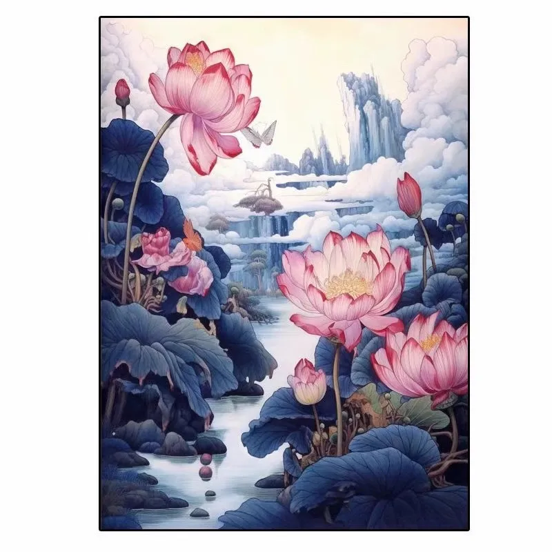 

Lotus Embroidery DIY Chinese Style Printed Kits Cross Stitch Thread Needlework Sets Home Decor Crafts New Arrival