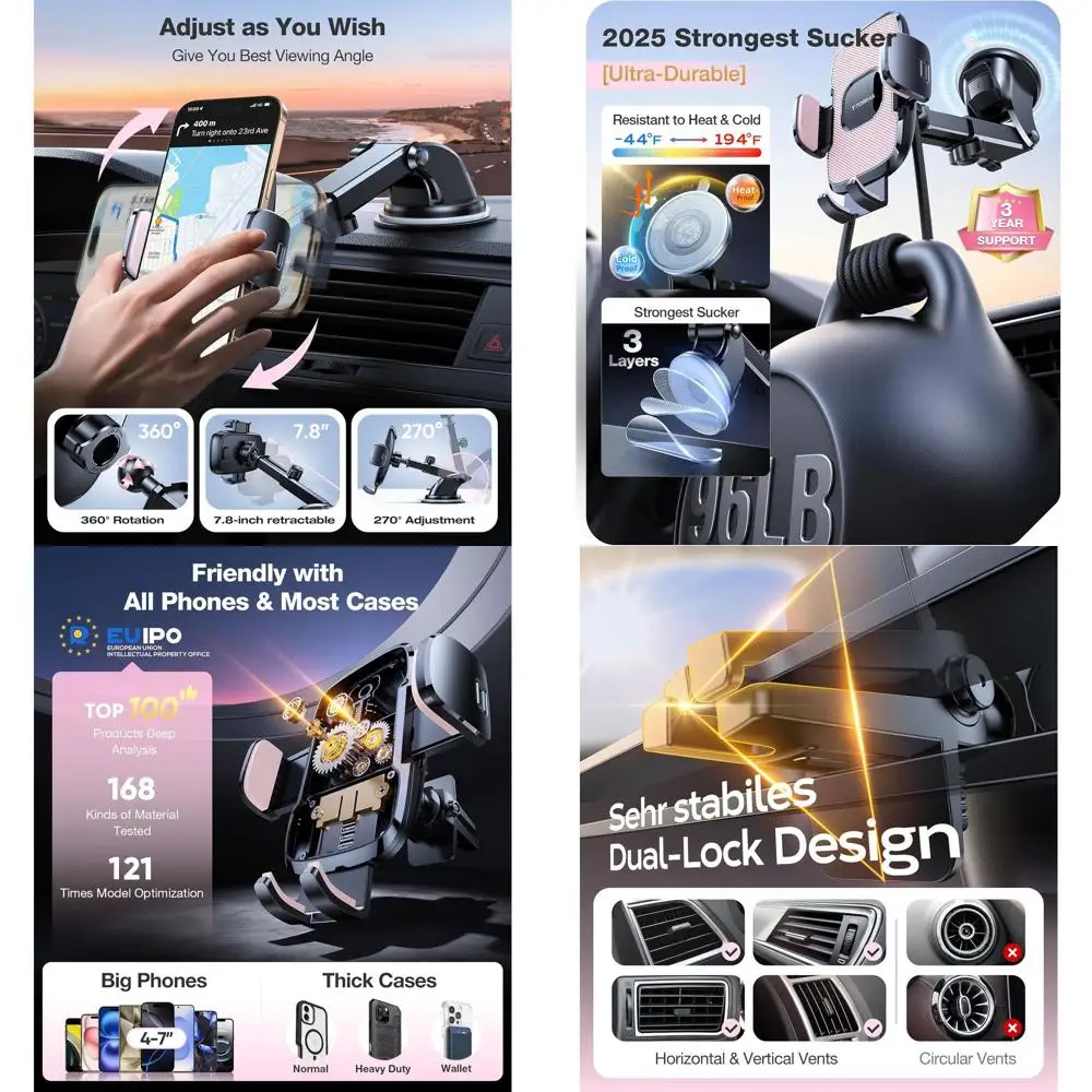 

Ультрапрочный розовый держатель для телефона в машину: крепление на присоске для автомобиля, грузовика или вентиляционного отверстия на лобовом стекле