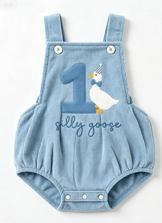 Toddler Boys Birthday Romper Goose Letter Embroidery Sleeveless Corduroy Bodysuits Overalls Birthday Gifts