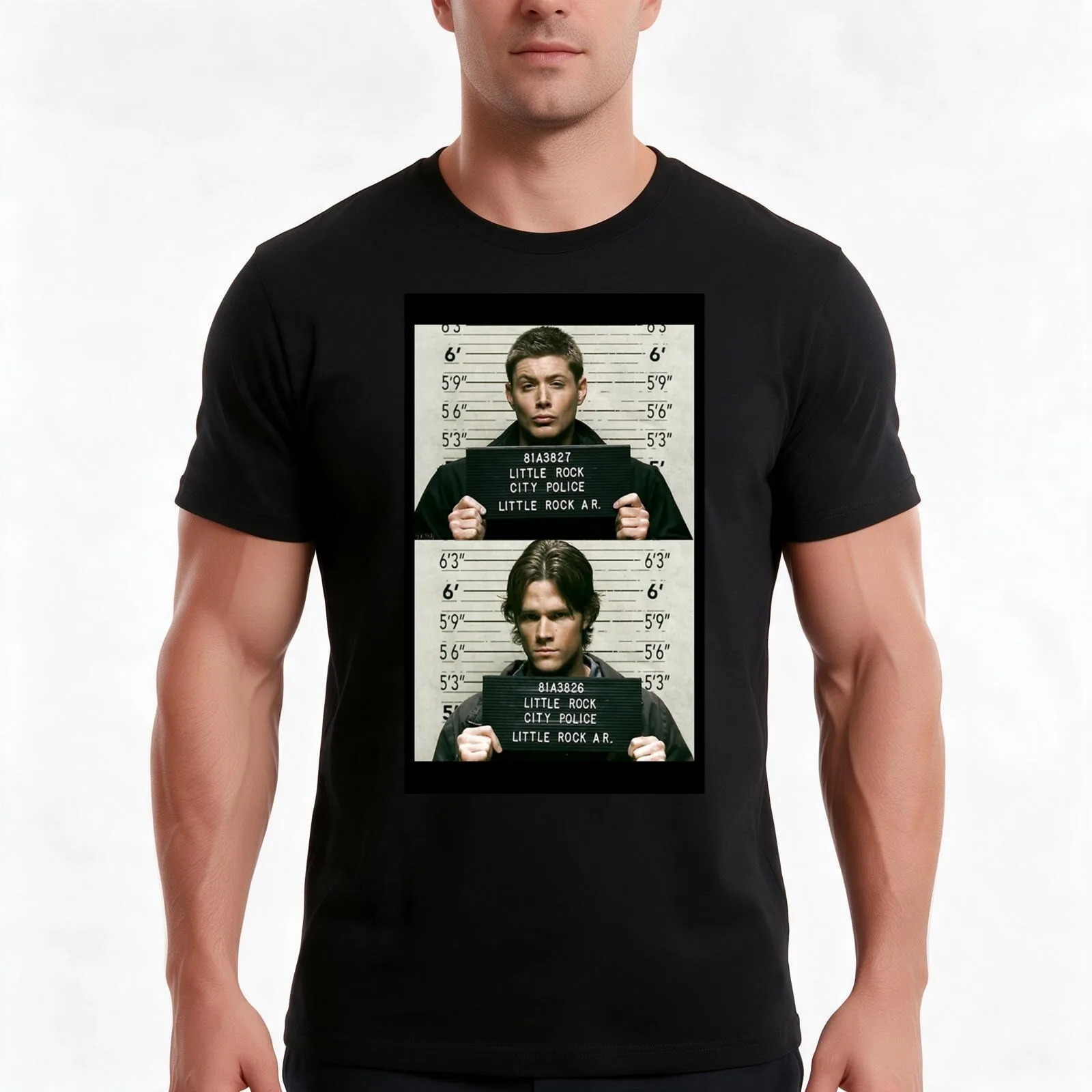 Sam and Dean Mugshots Classic T-Shirt, Summer Casual Cotton Tee, Oversized Streetwear Tops, Vintage Graphic Print, 100% Cotton