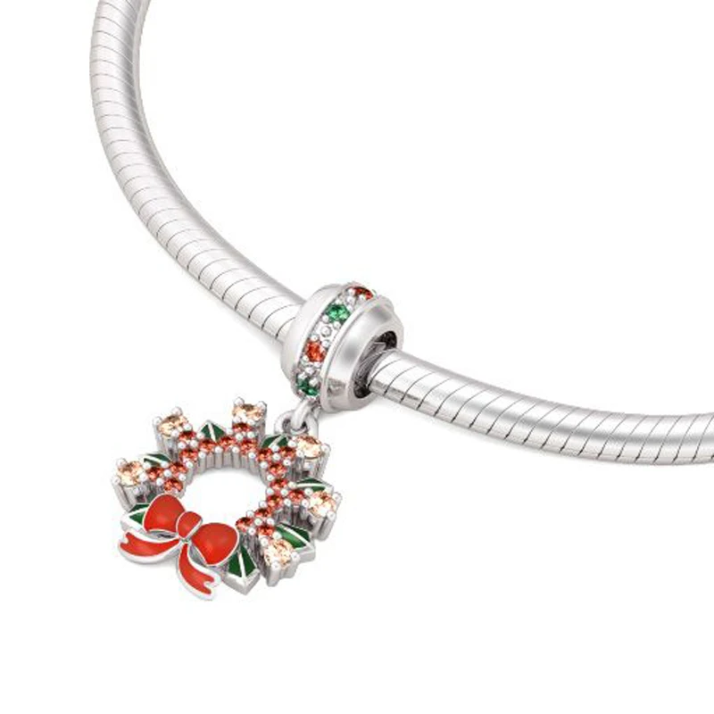 ชาร์มเงินแท้ 925 รูปแอปเปิ้ลสีแดง ซานตาคลอส สำหรับตกแต่งสร้อยข้อมือ สร้อยคอ จี้ ทำเครื่องประดับ DIY สำหรับผู้หญิง