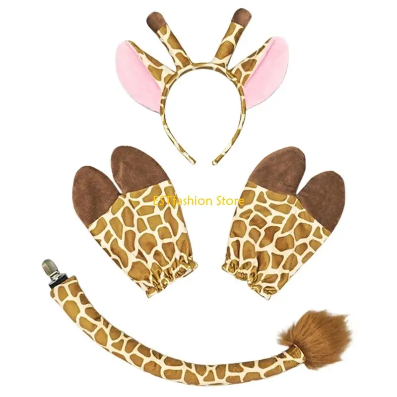 Y5GC Multipurpose Plush Giraffe Ears Hooves and Tail for Animal Role Play Activities