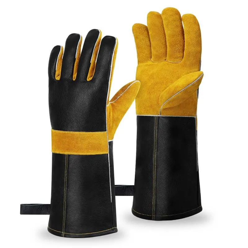 BBQ Barbecue Cowhide Gloves Heat-Resistant Household Baking Heat-Insulating Heat-Resistant Gloves Microwave Work Gloves