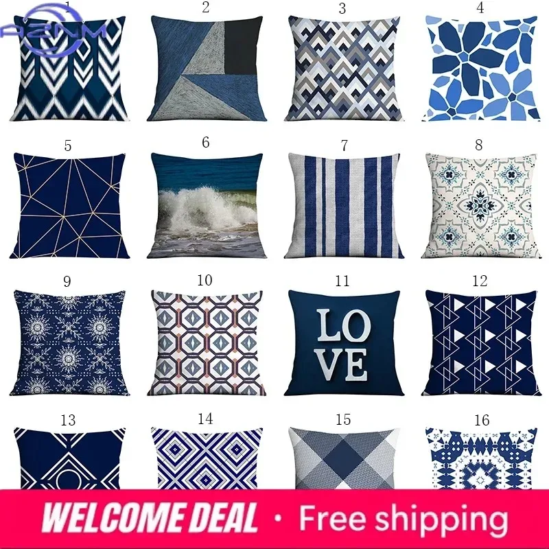 Dark Blue Geometric Pattern Auto Supplies Office Living Room Sofa Cushion Pillowcase Home Decor