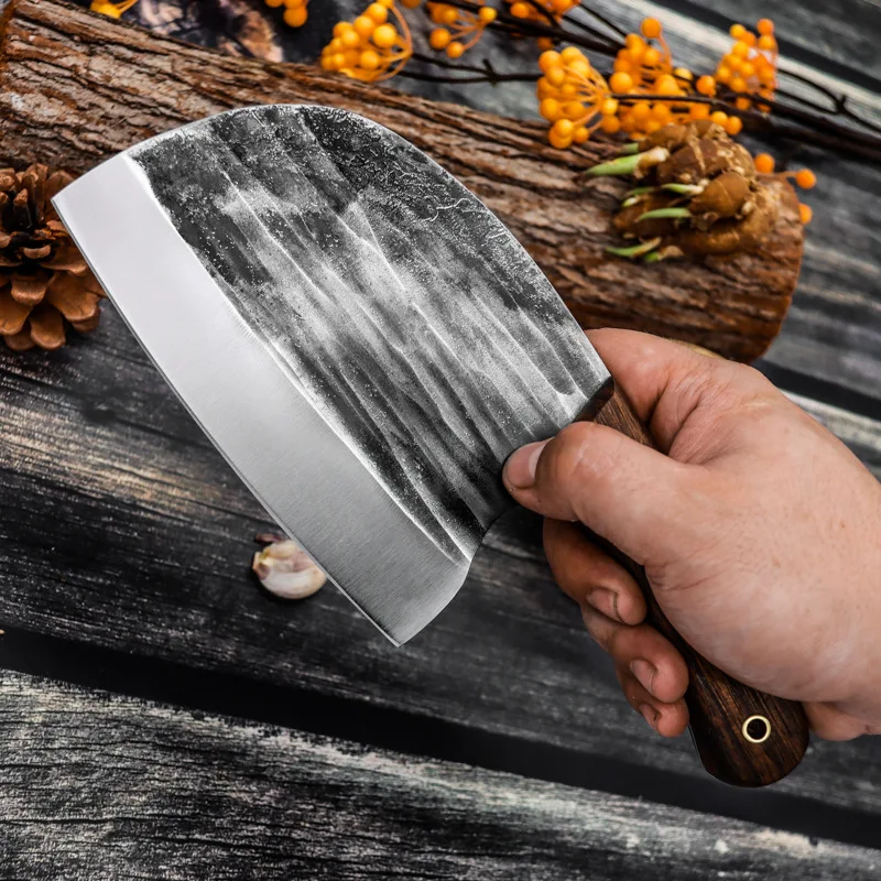 

Traditional Handmade Butcher Knives Forged Cleaver Knife Hammer Made Kitchen Chef Knife Meat Fish Slicing Chopping Knife 7Cr17