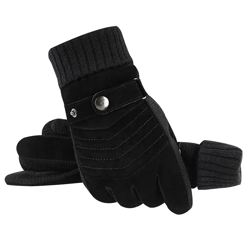 Gloves Men\'s Winter Cycling Motorcycle Windproof Cold Insulation Warm Leather Touch Screen Anti-Slip Thick Pile