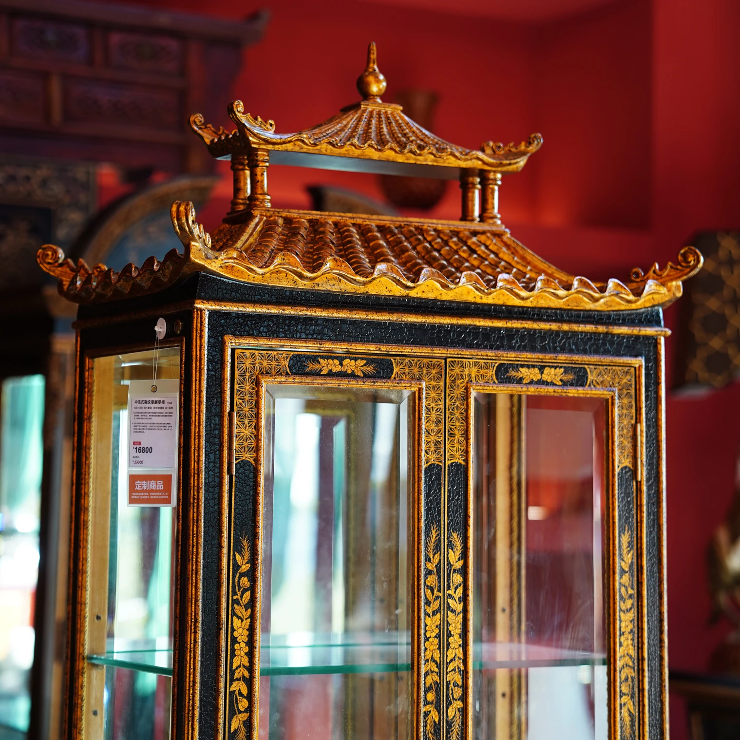French Chinese style crack paint display cabinet wine cabinet 65 * 39 * 191cm