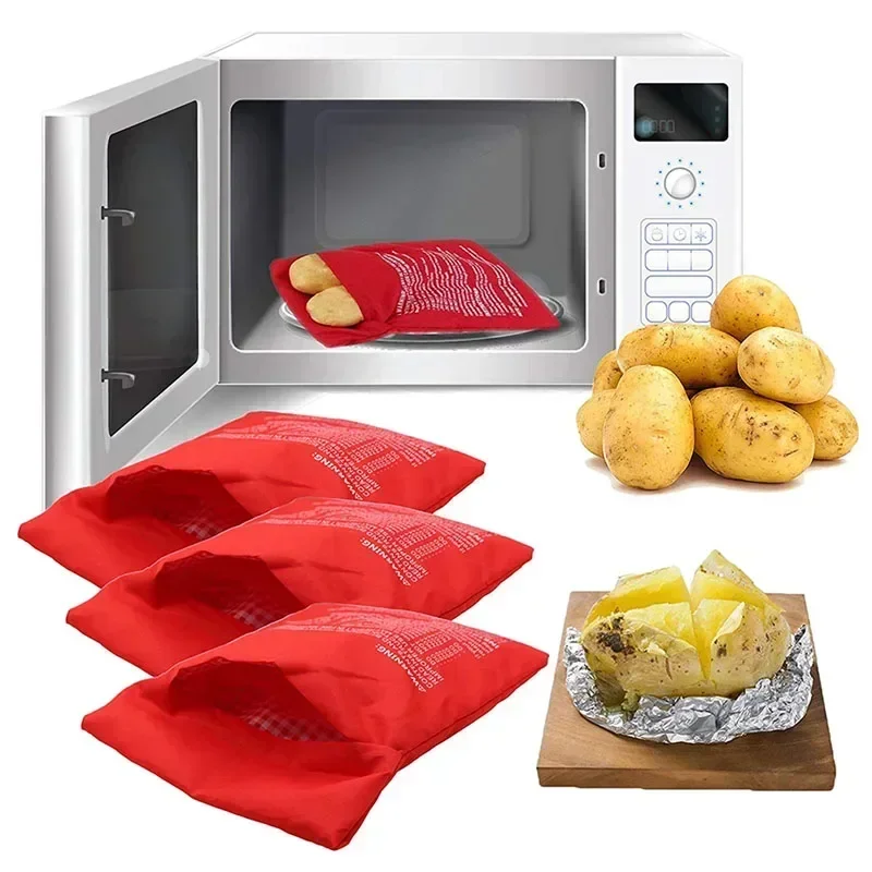 1pc Microwave Potato Sweet Potato Bag Reusable Fast Microwave Cooking Bag Baked Potato Pot for 4 Minutes Red Baking Bag