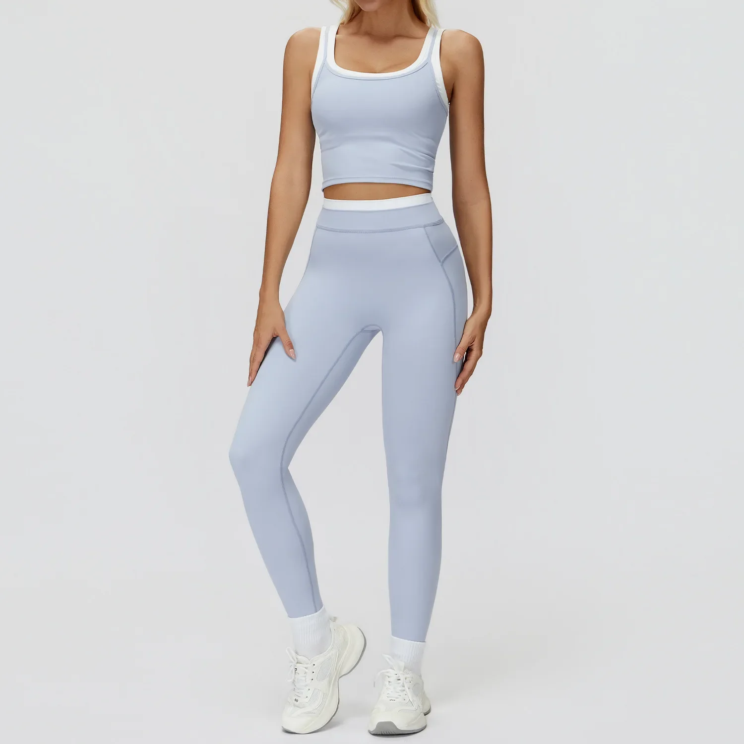 2 Piece Color blocking Yoga Set Women's High waist Casual Versatile Fitness Set Women Fashion Sports Bra Gym Leggings Sportswear