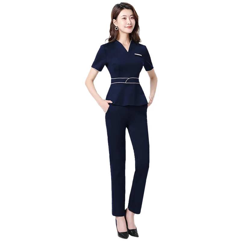 Beauty Salon Uniform Foot Therapy Waitress Elegant Ladies' Overalls Sauna Massage Clothing Beautician Top Pants Two-piece