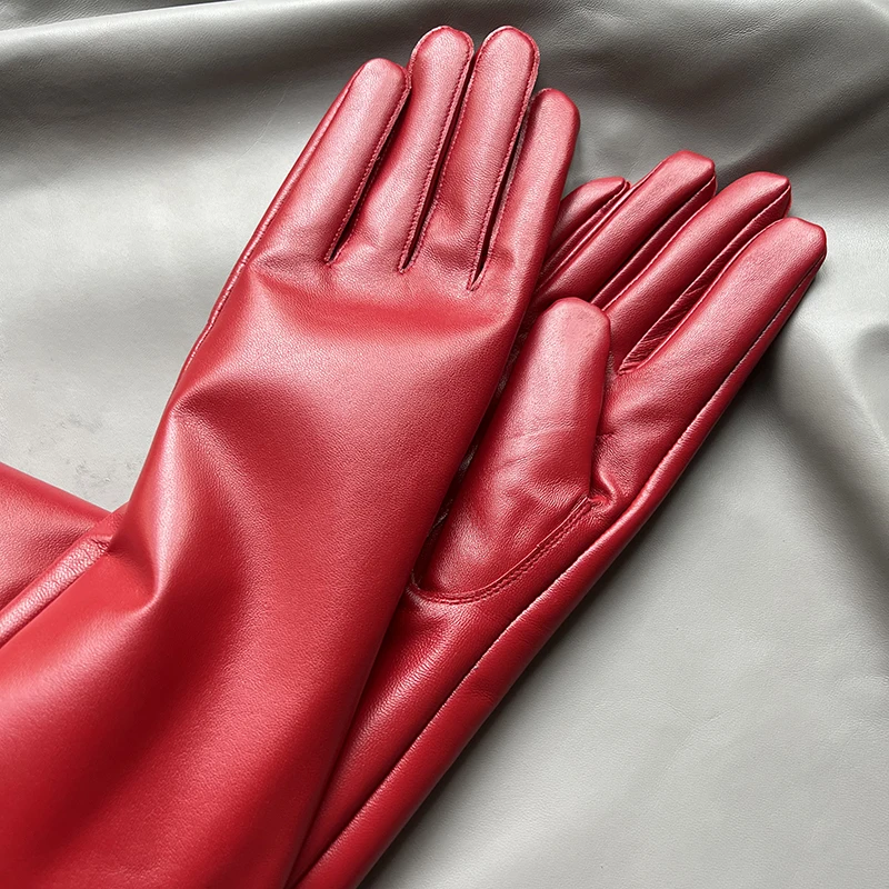 Women's red opera gloves Men's over-the-elbow sheepskin gloves Men's and women's fashion long gloves