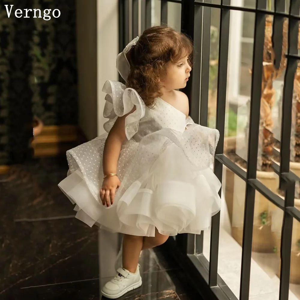 

Verngo Mini Baby Dress One Shoulder Organza Kid Birthday Party Dress Tiered Princess Girl Flower Dress Customized