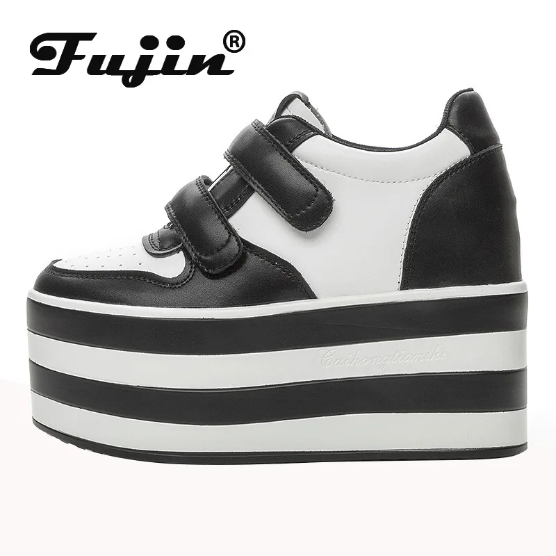 

Fujin 12cm Synthetic Genuine Leather 2024 Boot Ankle Women Autumn Spring Cowboy Platform Wedge High Brand Chunky Sneaker Shoes