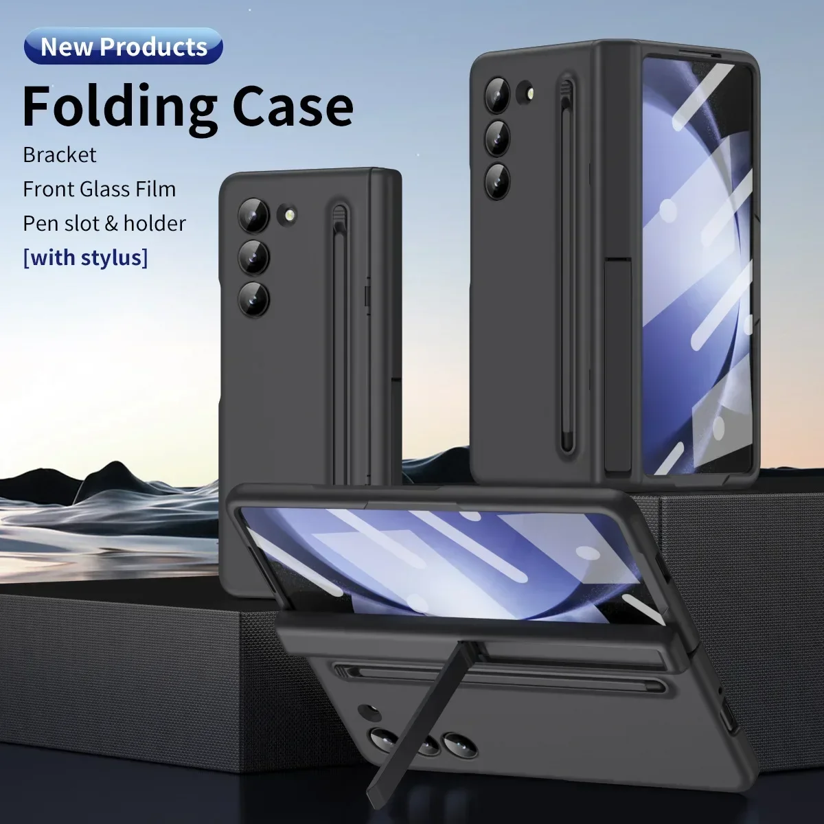 Stylus Rotating Shaft Hinge Bracket Phone Cases For Samsung Galaxy Z Fold 6 5 4 3 Case Shell Film Fold4 Fold6 Protective Cover