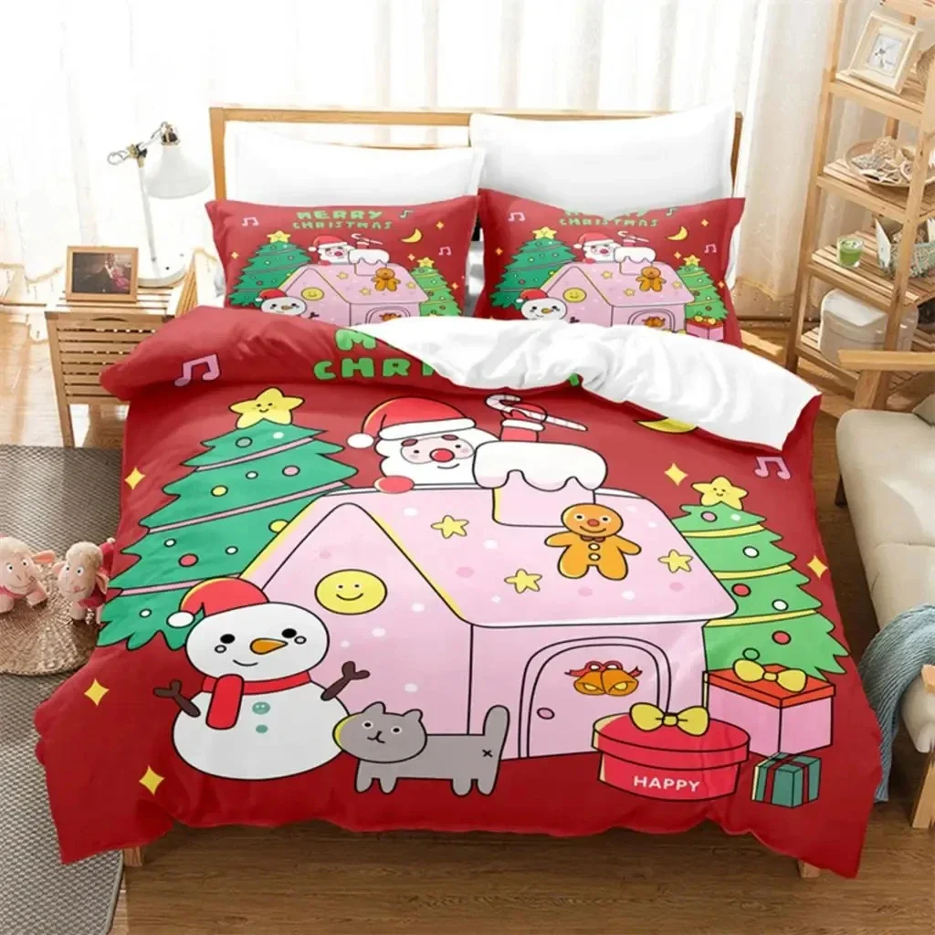 Exquisite Christmas Santa Xmas Bedding Set,Duvet Cover Comforter Bed Set Quilt Cover Pillowcase,King Queen Twin Size Boys Girls