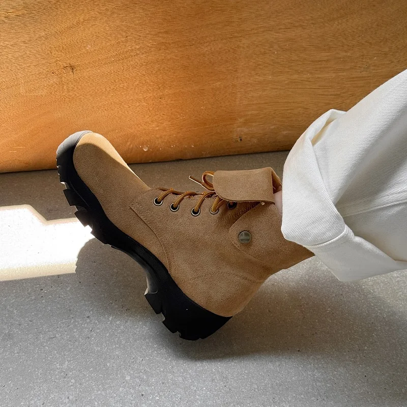امرأة الأحذية أحذية رياضية كاجوال بوتاس الدانتيل متابعة أحذية بوت قصيرة البقر المدبوغ أحذية جولة تو ربيع الخريف امرأة أحذية رياضية كاجوال #5
