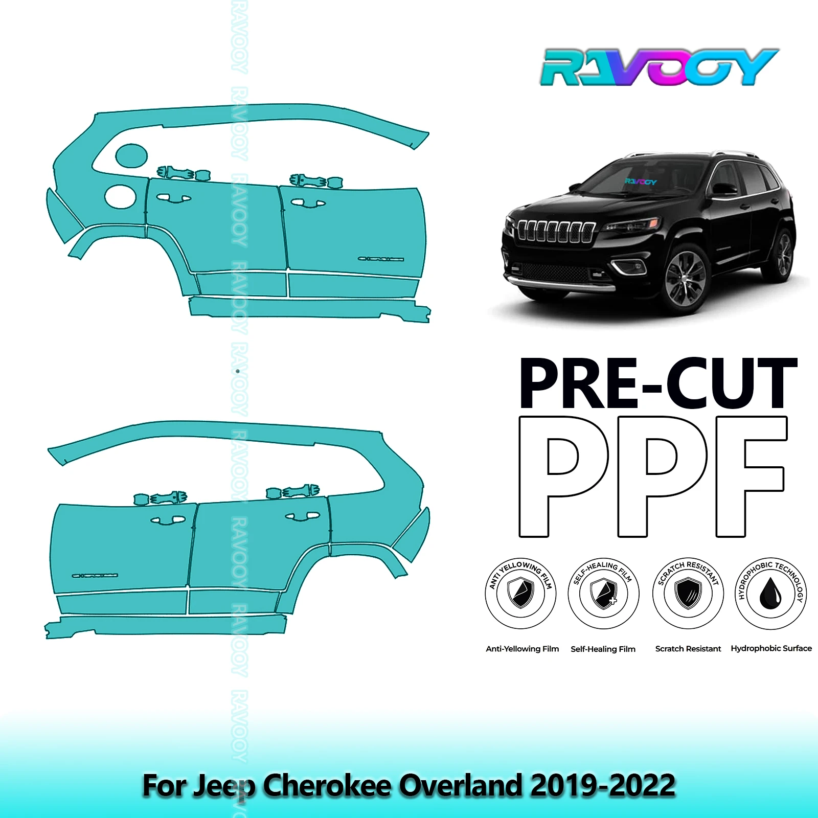 

For Jeep Cherokee Overland 2019-2022 8.5mil Clear Matte Pre-Cut PPF Door & A/B Pillar Kit TPU Paint Protection Film Set
