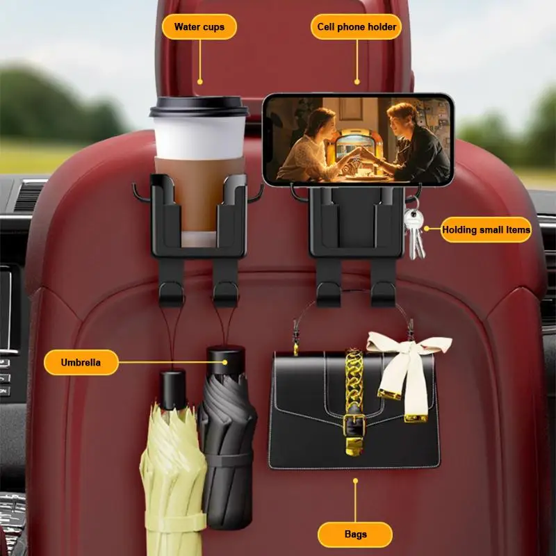 

1pc new 6 In 1 Car Cup Holder With 4 Hooks Headrest Hanging Drink Holder Unversal Car Back Seat Bottle Mount With Phone Support
