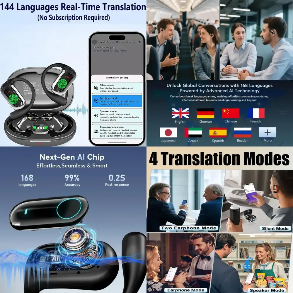 

Беспроводные наушники-переводчики UYUXIO Open Ear с Bluetooth 5.4, OWS, AI-переводом в реальном времени на 144 языка