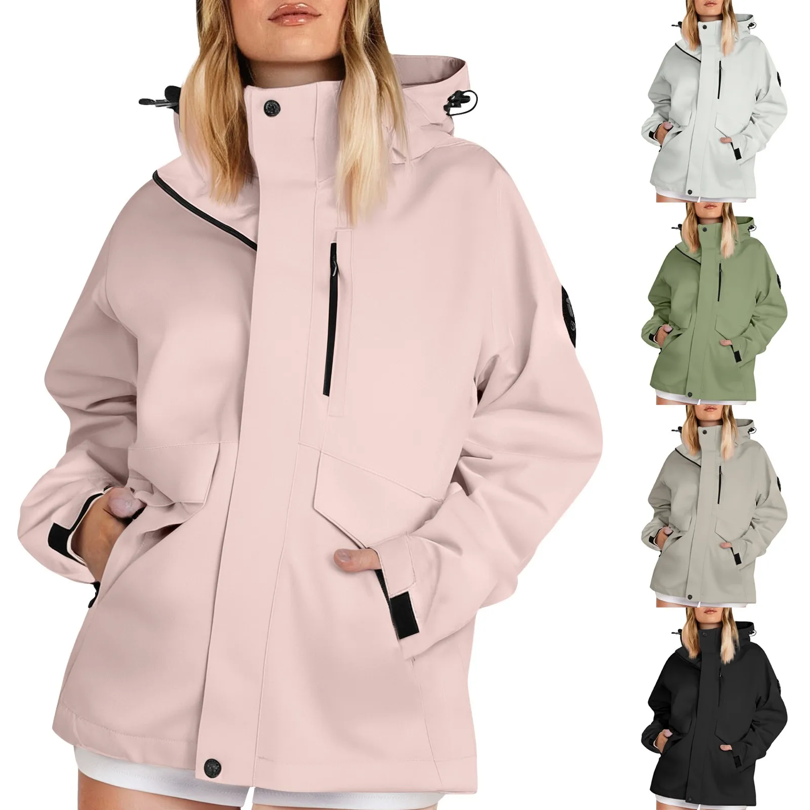 Women's Lightweight Hiking Jackets Solid Color Long Sleeved Loose Hoodie Outdoor Windproof And Waterproof Rain Jacket Coat view 6