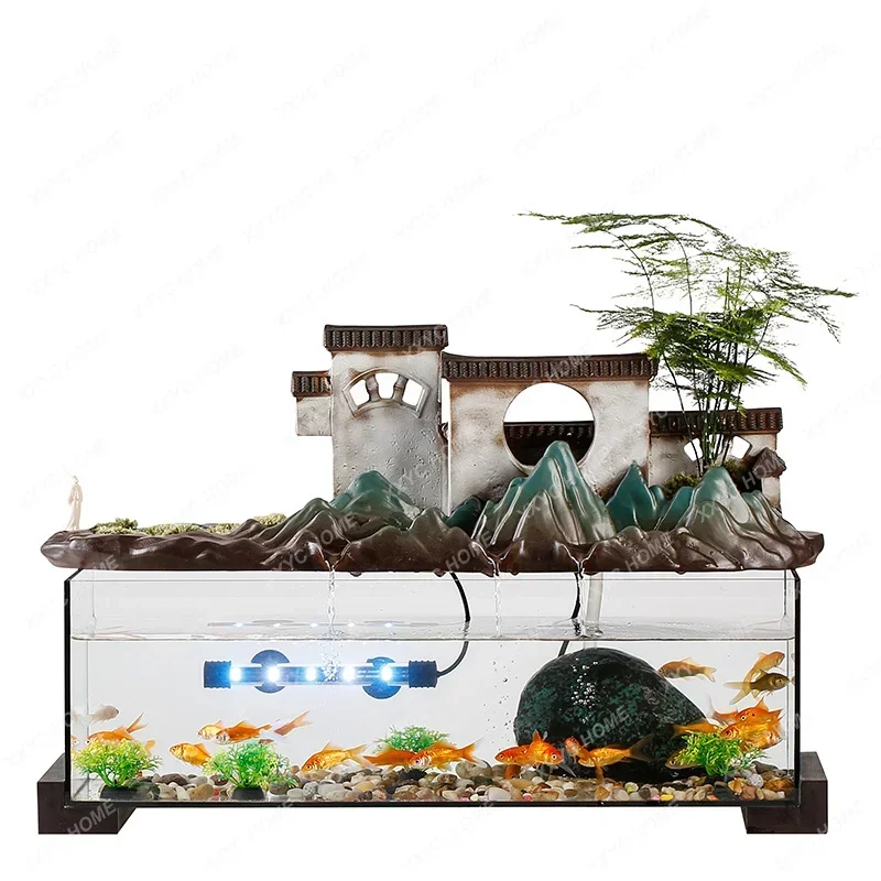 Creative Flowing Water Change Water Fish Tank Aquarium Self-Circulation Fountain Decoration Office Living Room Desktop