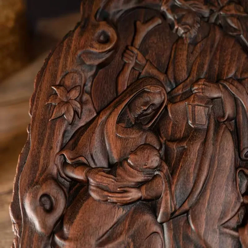 Vintage Natural Wooden Nativity Desktop Ornaments Holy Family Statue Home Decorations