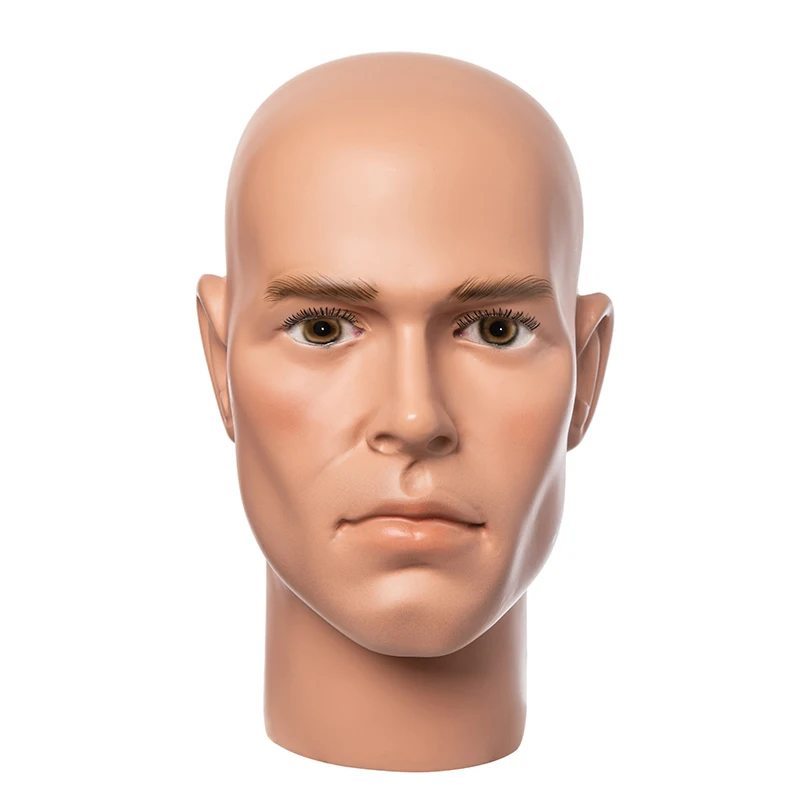 New Fashion Fiberglass Male Mannequin Head Realistic Makeup Face for Short Hair Glasses Display