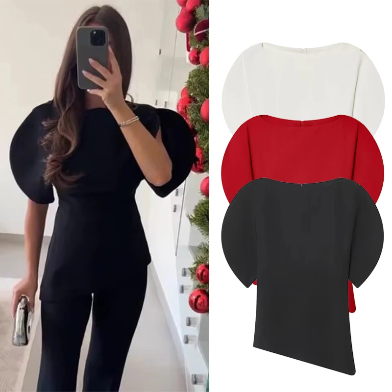 Chic Casual Kurze Puff Sleeve T-Shirts Frauen O Hals Kurzarm Streetwear Tops Mode 2026 Frühling Elegante Tops