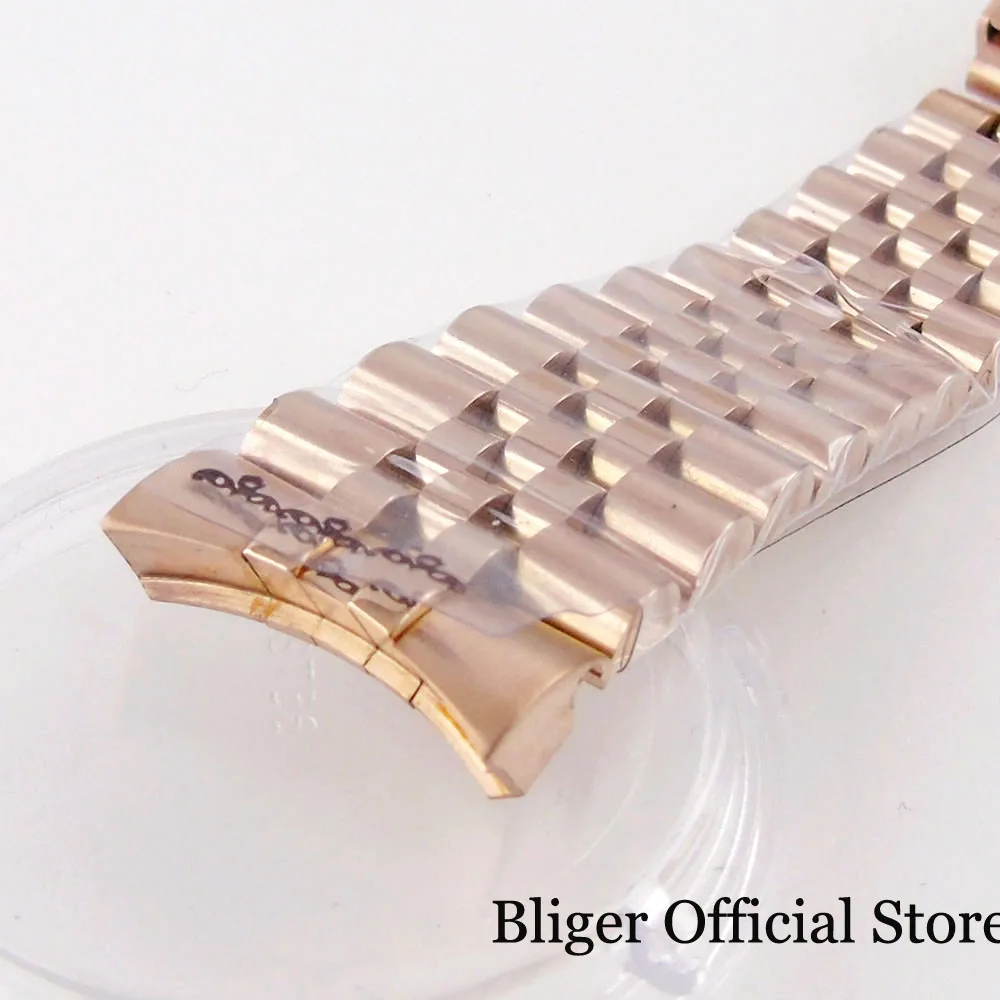 Bliger Zilver Zwart 20Mm Breedte Rvs Jubileum Horlogeband Armband Two Tone Gold/Rose Gold Glide Lock Sluiting