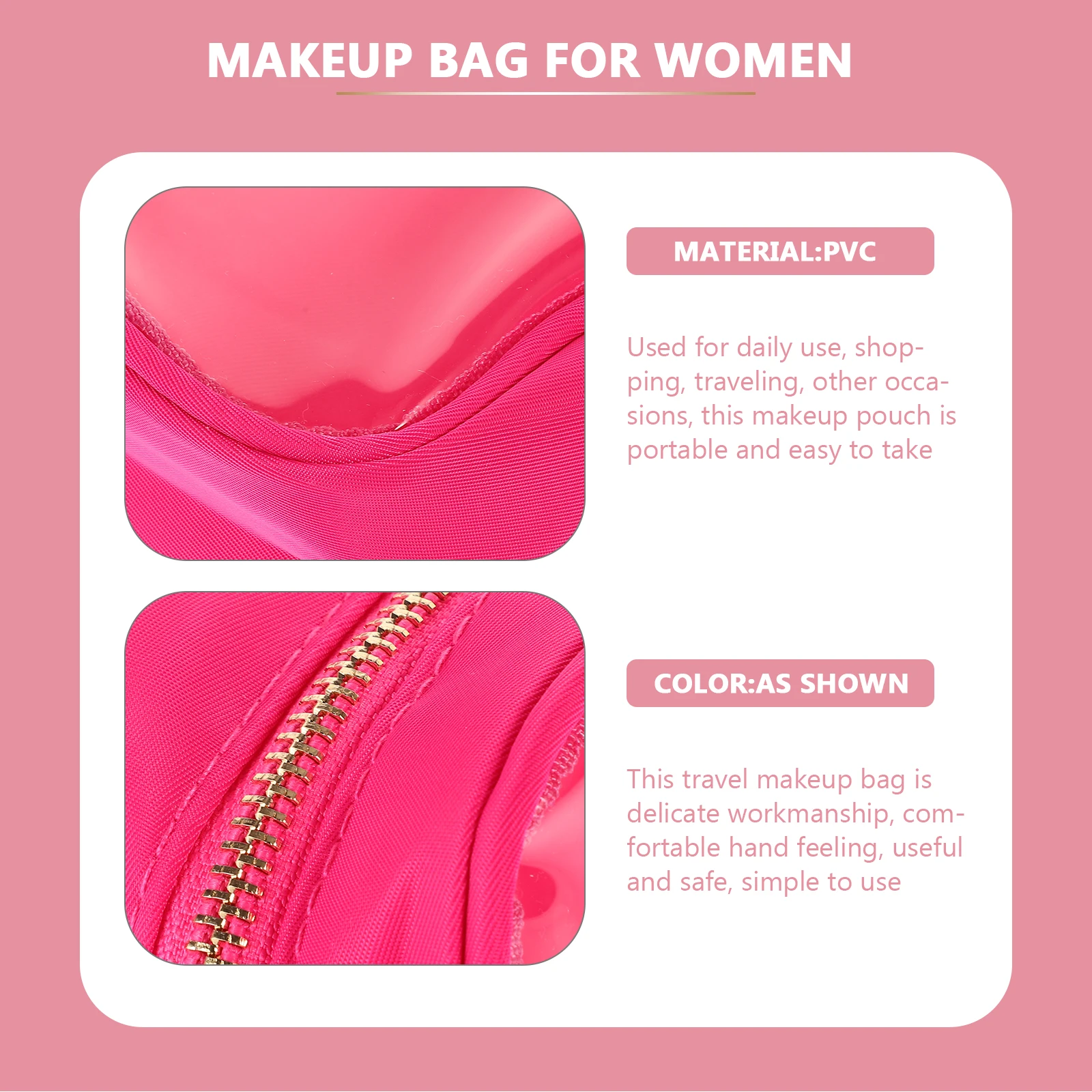 

Candy Color Makeup Bag Clear PVC Travel Storage Portable Rosy Toiletry Organizer For Women Zipper Closure