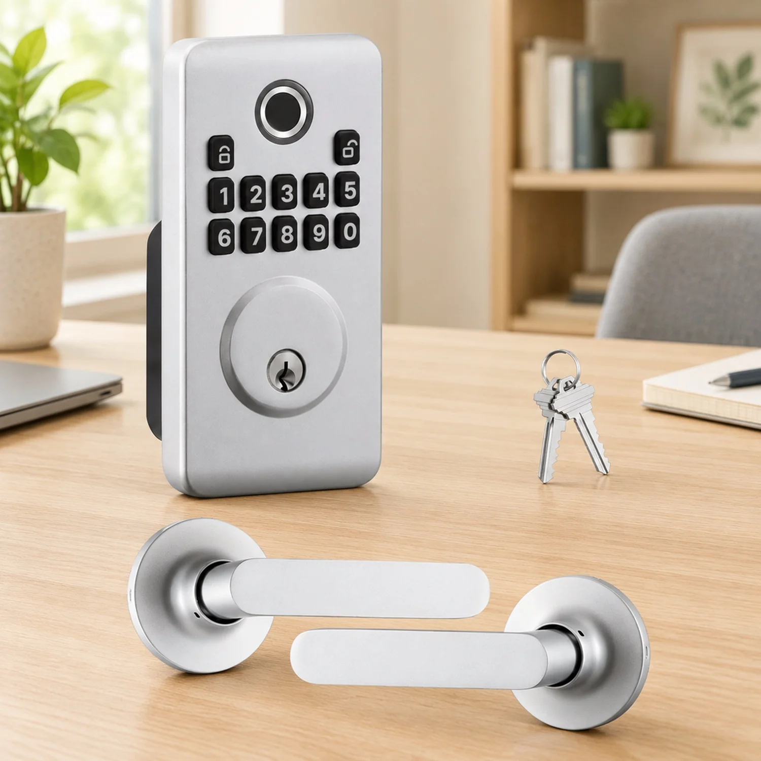 Fingerprint Door Lock Set, Electronic Biometric Deadbolt Keyless Entry with Handle, Pioneering Easy-Grip Design, Auto, One-Time
